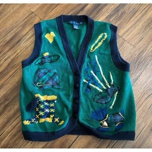 Vintage Birch Bros Scottish Scottie Dog PS Sweater Vest Bagpipe Embroidered